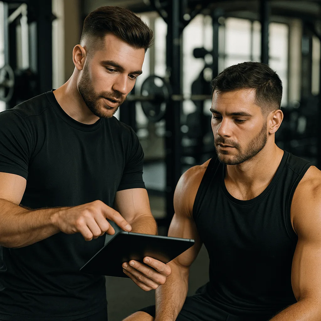 Fitness coach reviewing a training plan with an athlete