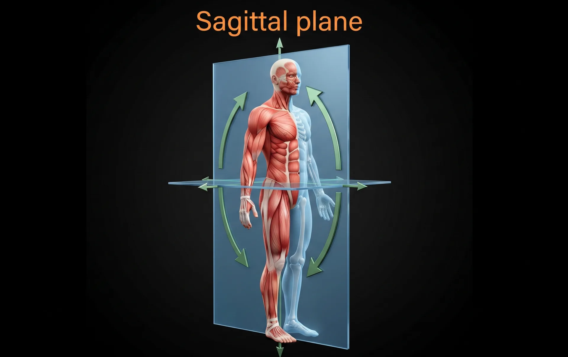 Sagittal plane shown on a 3D anatomical model