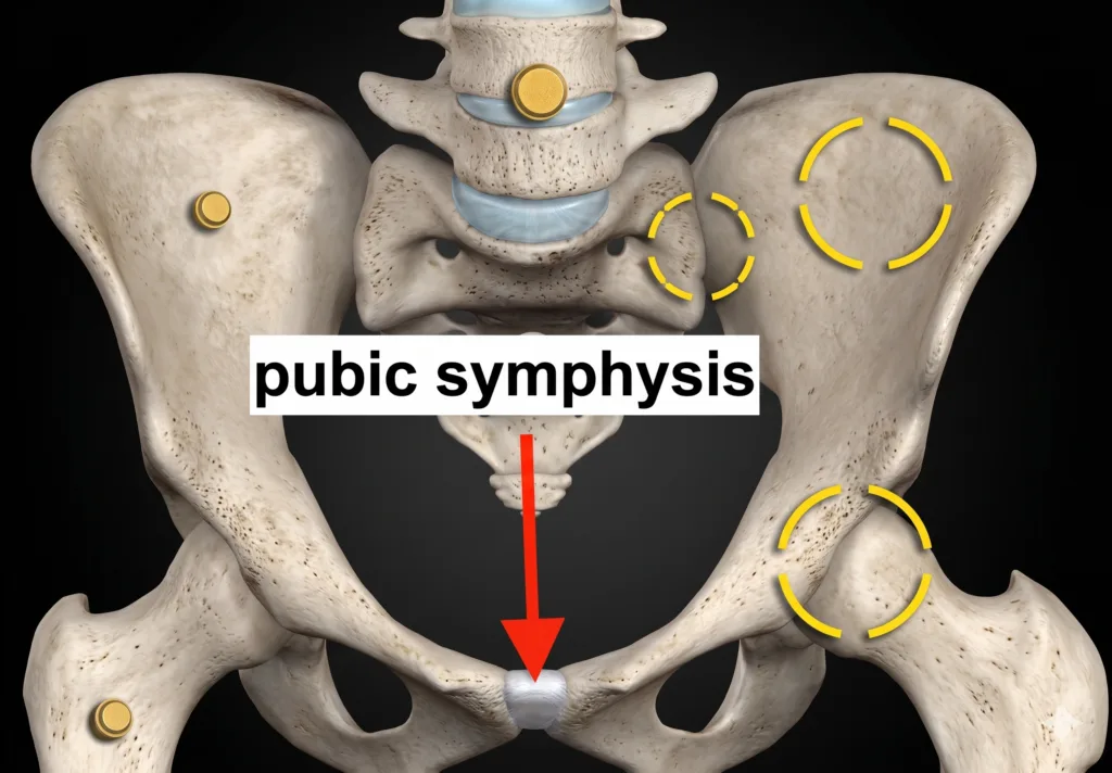 Pelvis showing the pubic symphysis and related joints